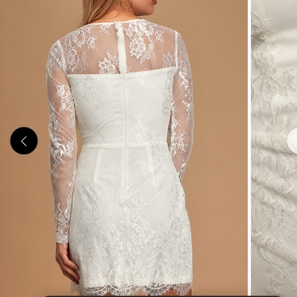 NWT! Lulu’s Ready Or Hot White Lace Long Sleeve Bodycon Mini Dress Bachelorette - Picture 2 of 11